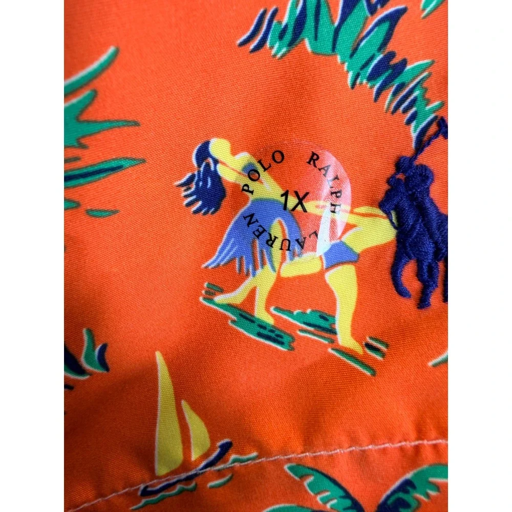 Polo Ralph Lauren Mens Orange Tropical Hula Sailboat Swim Trunks 1XB NWT